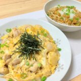 親子丼となめこおろし素麺 【男一人の休日昼食】
