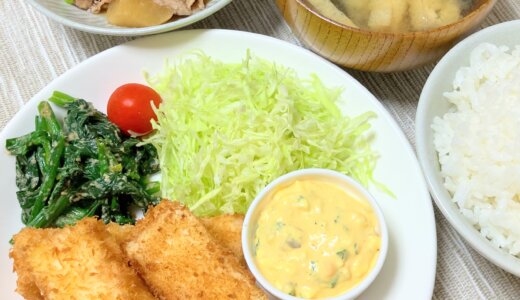 豚バラ大根とはんぺんのフライ＆ほうれん草の胡麻和え【男一人の休日昼食】