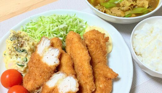 ささみカツとカレーうどんとポテサラ【男一人の平日夕食】